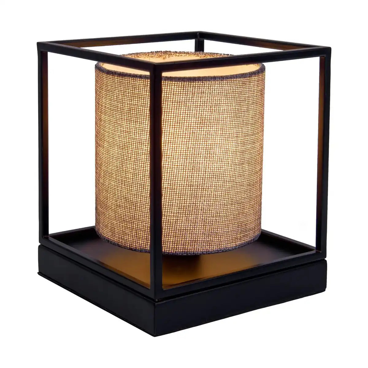 Tischleuchte "BETA" grau aus Metall mit Stoffschirm in grau, mit E14-Fassung, Lampe für Wohnzimmer, Esszimmer, Flur und Büro, 15 x 15 x 17 cm