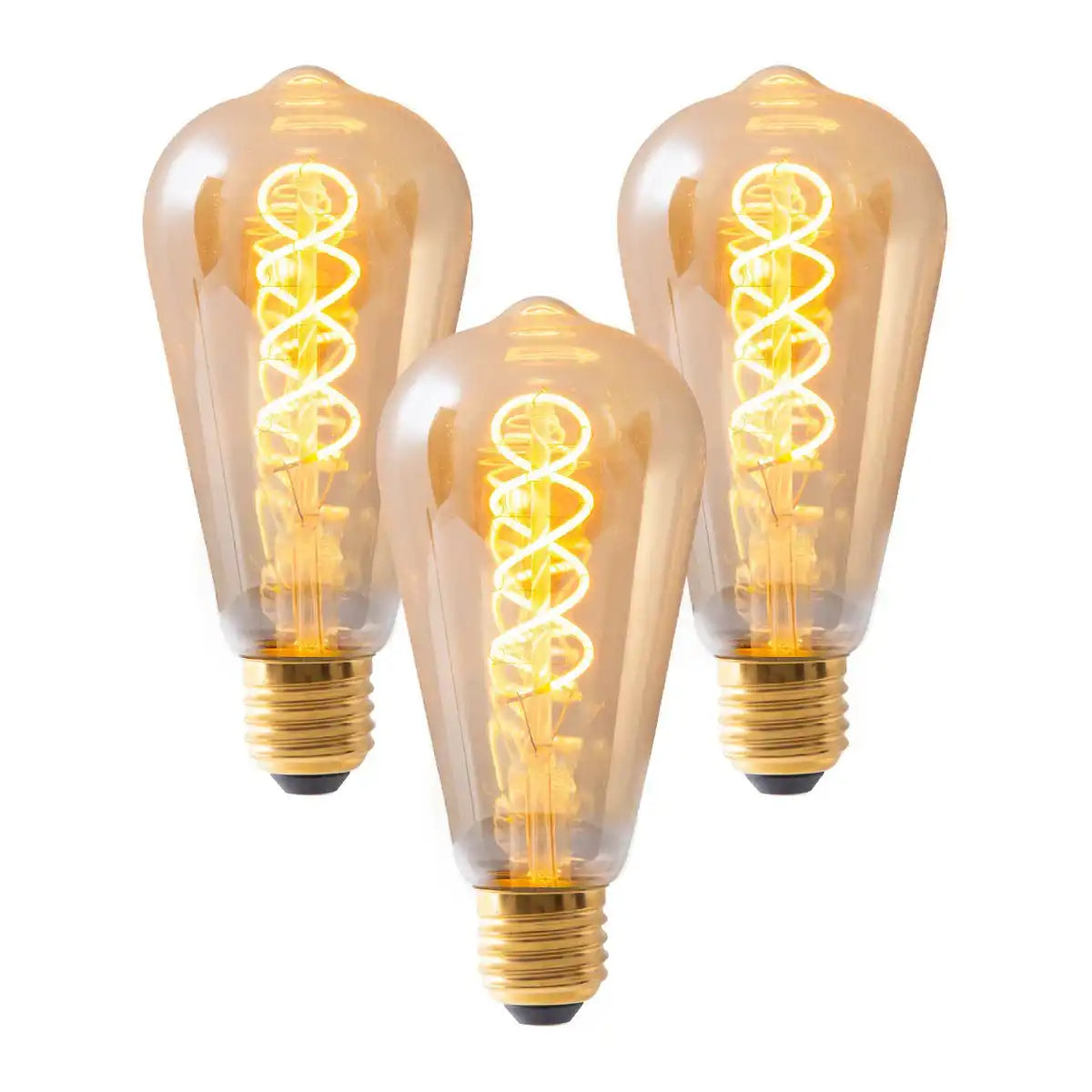 LED Leuchtmittel "DILLY" 3er-Set E27-Fassung, 4 Watt, Ø 6,4cm, aus Metall und Glas, amber