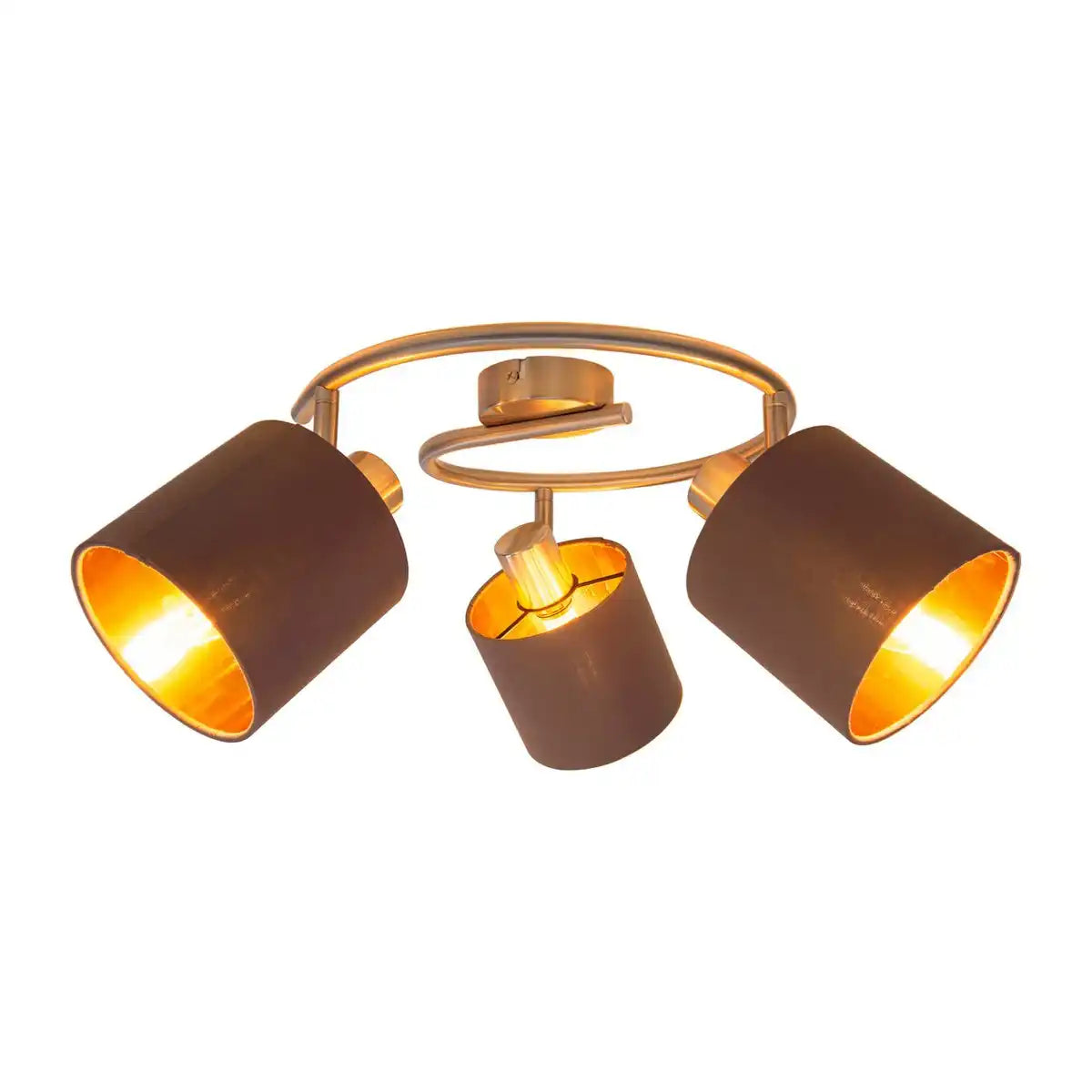 3er Wand- und Deckenrondell "MARON" aus Metall satiniert-matt mit Stoffschirmen in Braun, mit E14-Fassung, Lampe für Wohnzimmer, Esszimmer, Flur und Büro, 28,5 cm Durchmesser