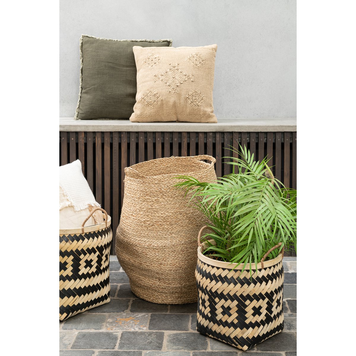 J-Line Kissen Stickerei – Baumwolle – Beige