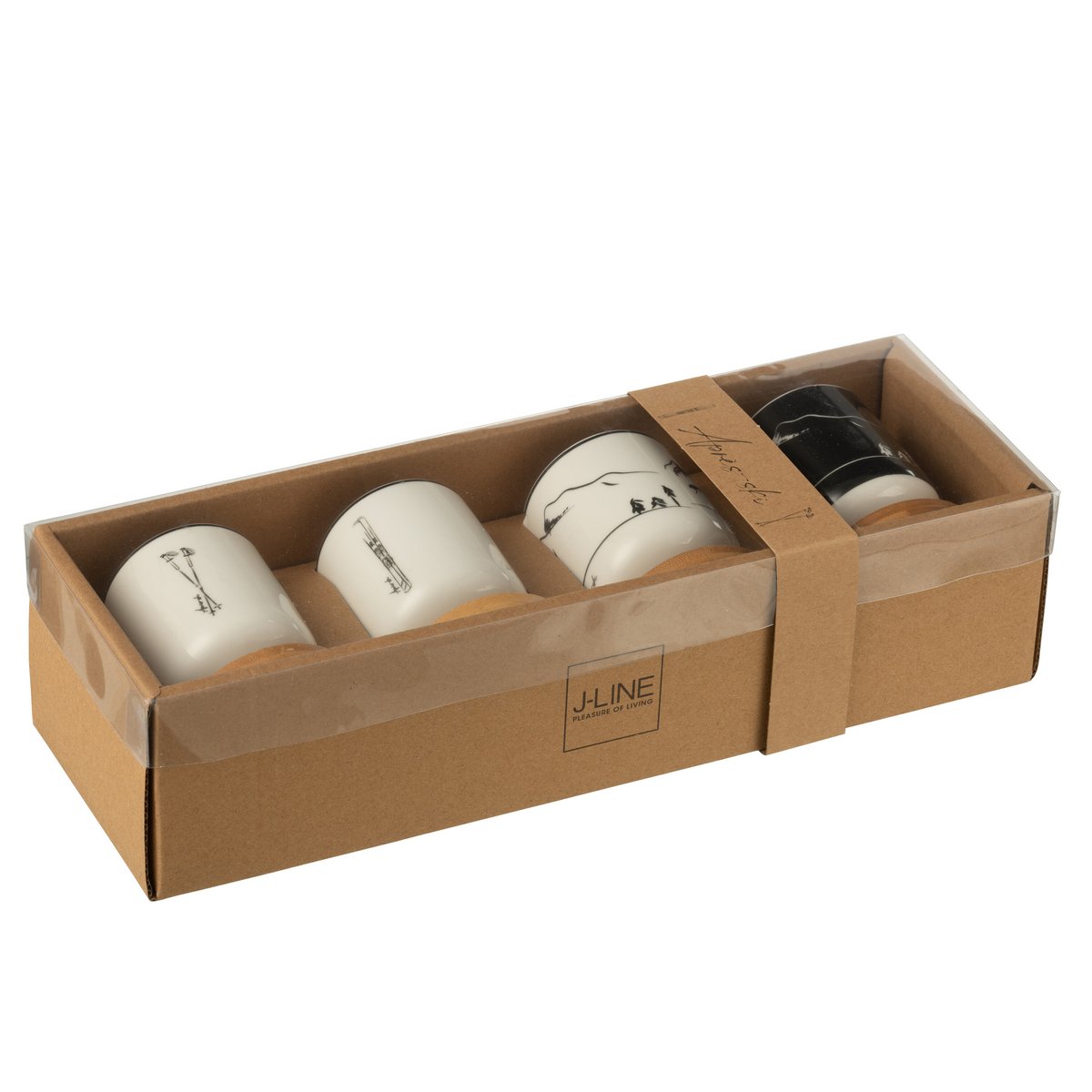 J-Line Box 4 Kaffeebeutel + Untertassen Bambou Geschenkbox Keramik Schwarz/Weiß
