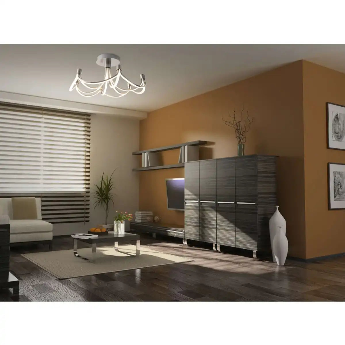 LED Deckenleuchte "FESTOS" Ø 60cm, Metall nickelmatt und Kunststoff, fest verbaute LEDs, Beleuchtung für Wohnzimmer, Esszimmer, Büro oder Diele