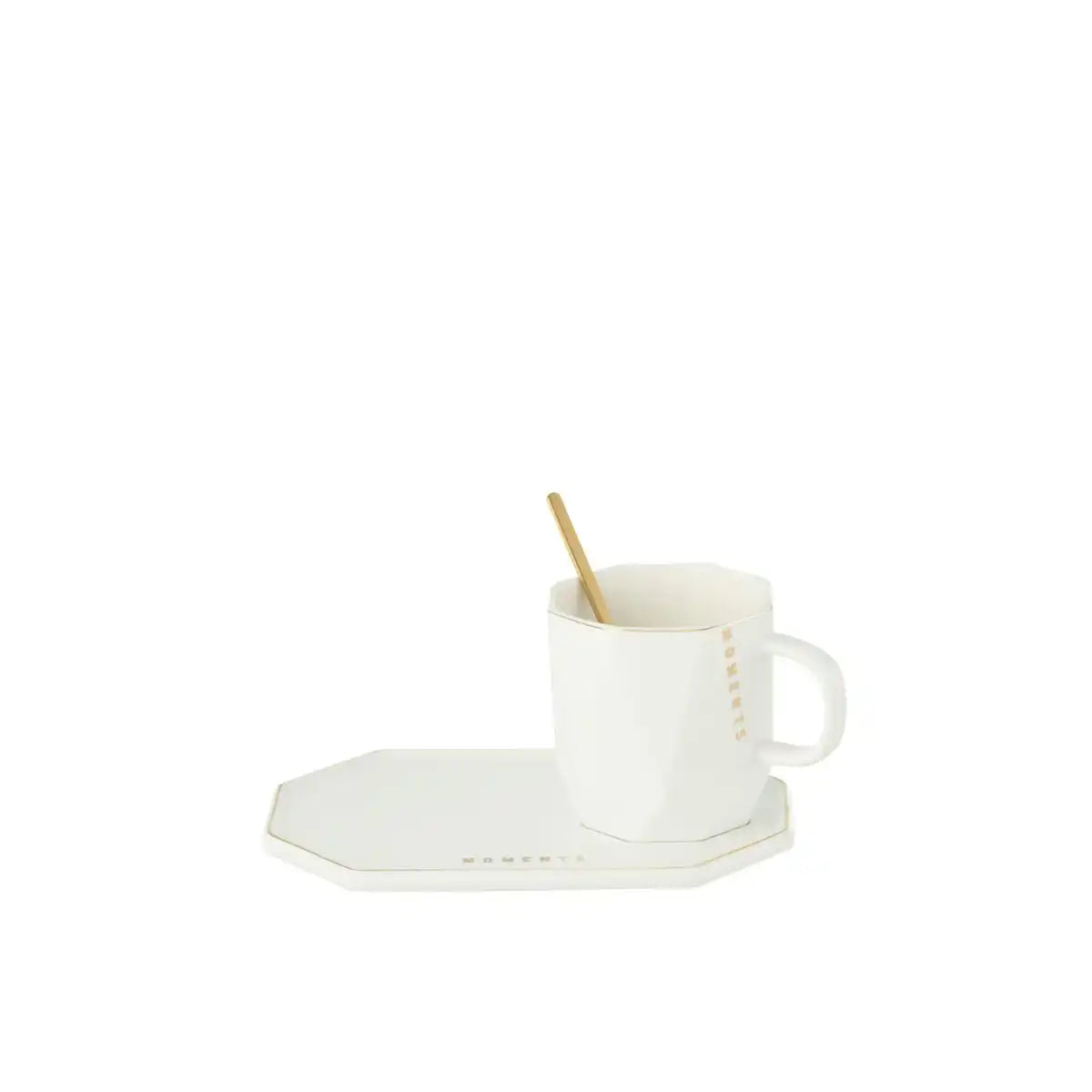 J-Line Tasse + Teller + Löffel Moments Keramik Weiß