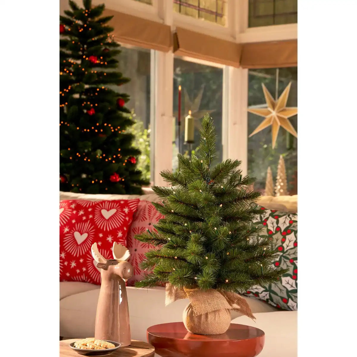 Künstlicher Weihnachtsbaum aus Jute mit LED-Beleuchtung – H60 x Ø46 cm – Grün