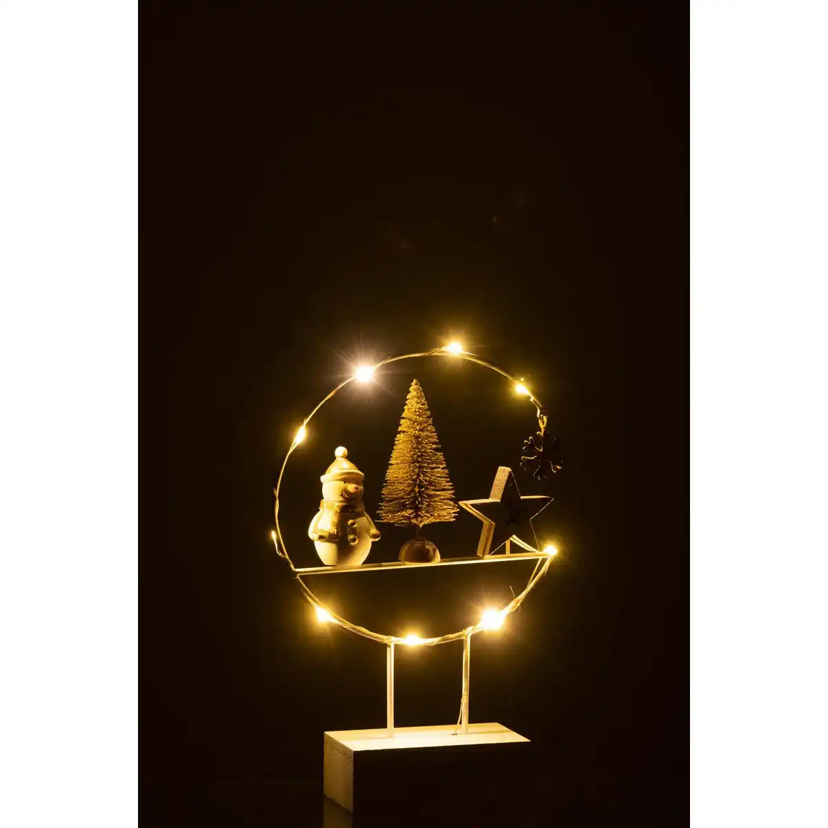 J-Line Halbkreis auf Fuß + LED Schneemann Holz Weiß/Gold