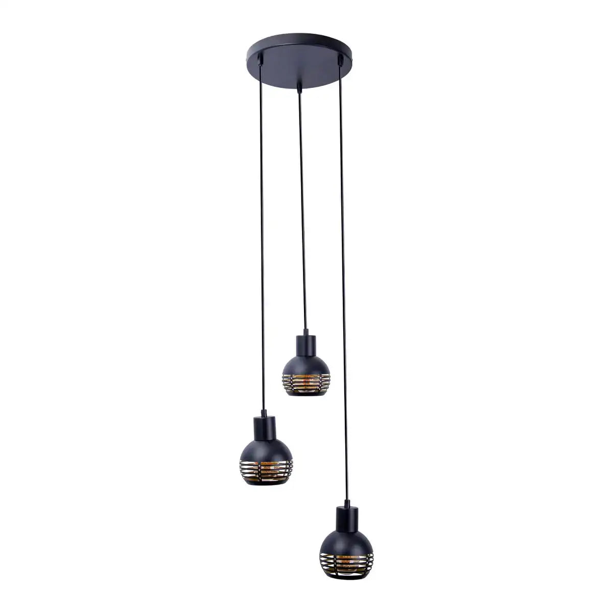 3er Pendelleuchte "CASCO" Hängelampe aus Metall in Schwarz, und Gold, mit E27-Fassungen. Stilvolle Beleuchtung für Wohnzimmer, Esszimmer oder Küche.