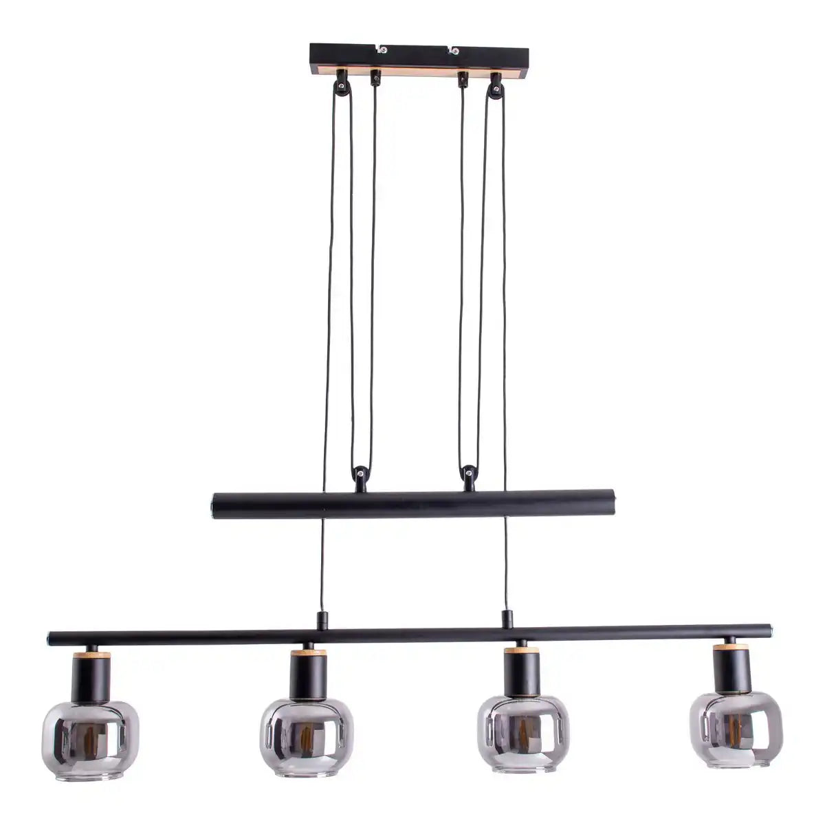 4er Pendelleuchte "FUMOSO", Pendellampe höhenverstellbar aus Metall und Rauchglas in Schwarz,, mit E14-Fassung, für Esszimmer, Wohnzimmer, Diele oder Büro, 78 x 10 cm