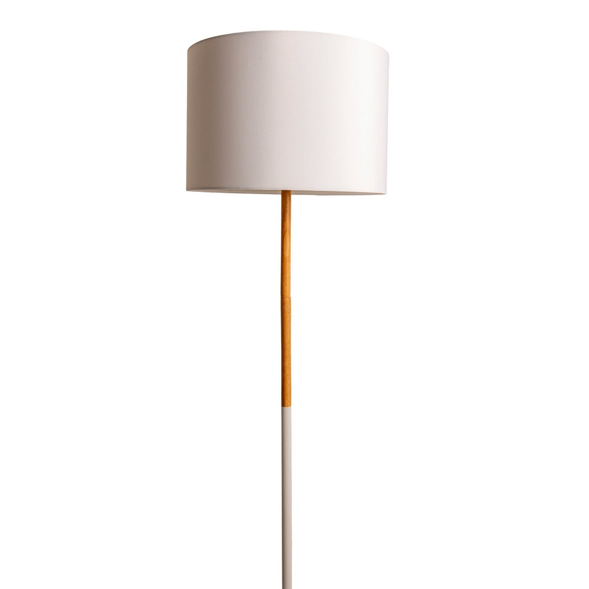 Textil-Stehleuchte "TESSILE", Stehlampe aus Metall, Gummibaumholz und Stoff in Weiß und natur, E27-Fassung, Stehleuchte 126 cm hoch