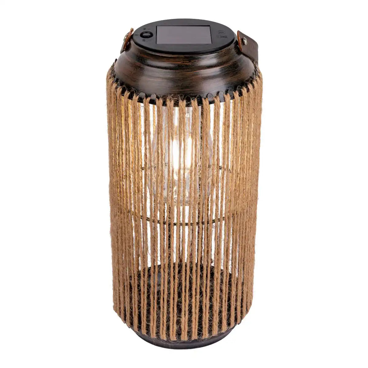 LED Solarleuchte "Korbinian" für Garten und Terrasse, Dekolampe aus Metall mit Jutebespannung in natur, LEDs fest verbaut Solarlampe für Außen 29 x 13 cm