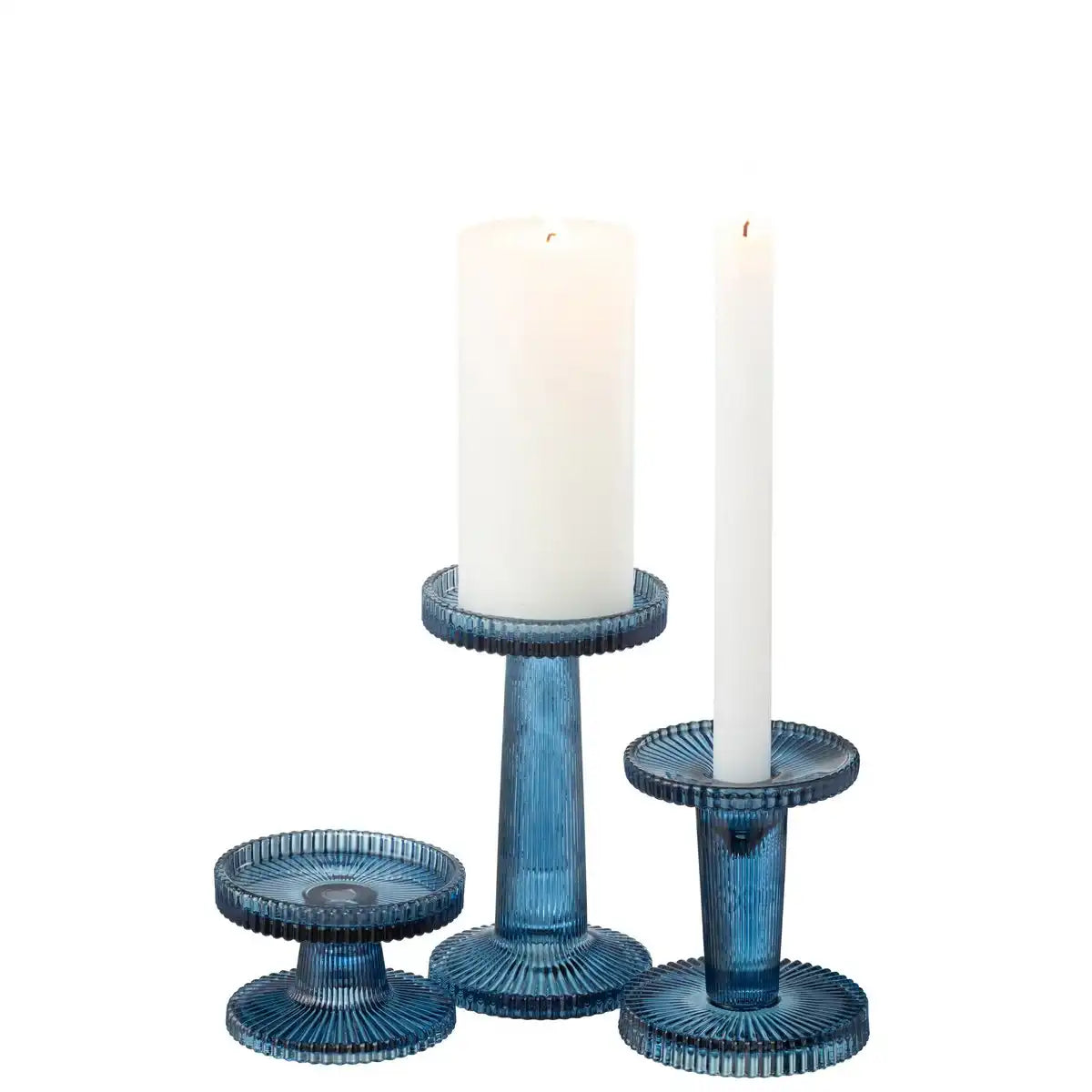 J-Line Kerzenhalter Nelly - Glas - Blau - 3 Stück