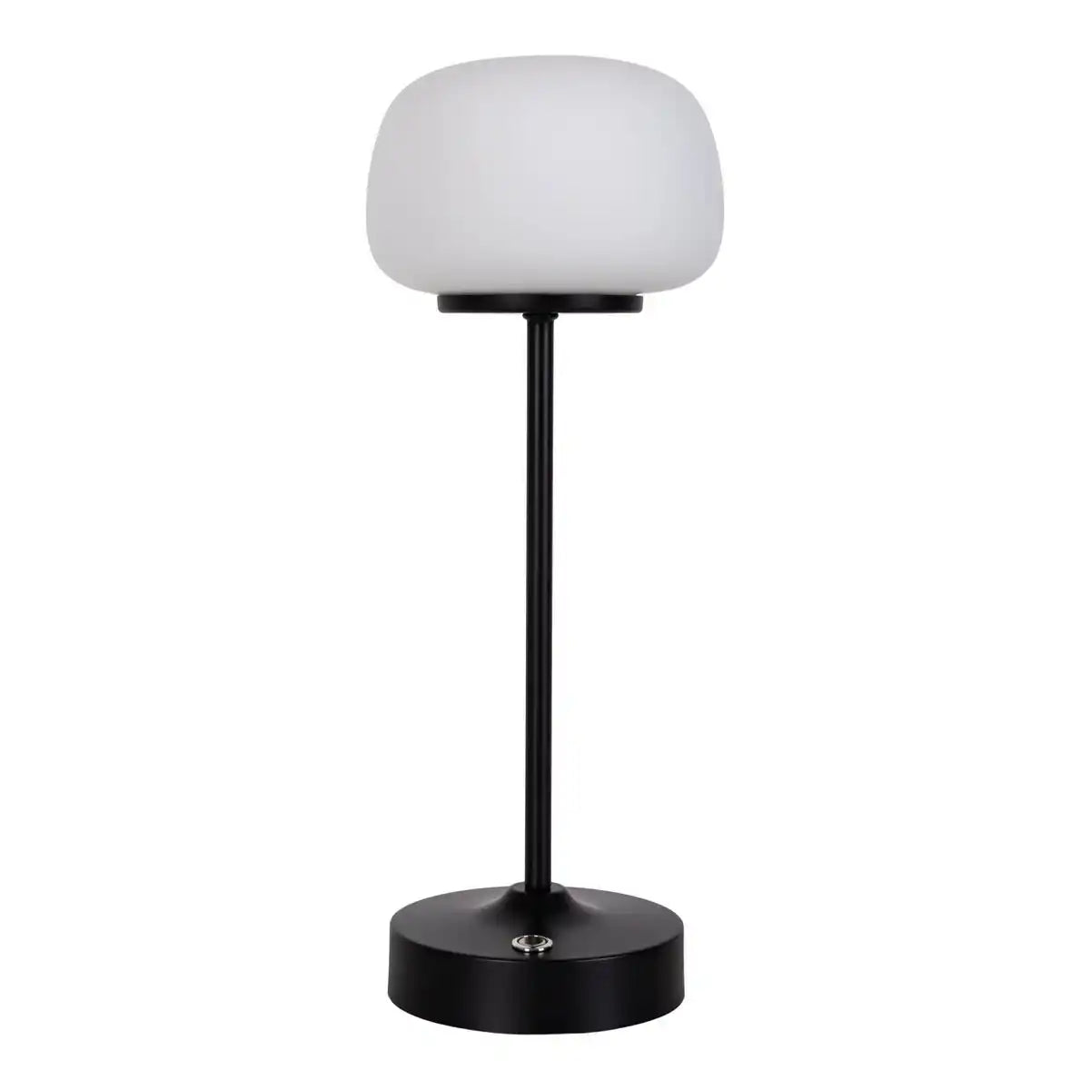 LED Akku-/ Tischleuchte "PINA" 30 cm hoch, aus Metall (schwarz) und Glas (weiß), integrierte LEDs, warmweiß
