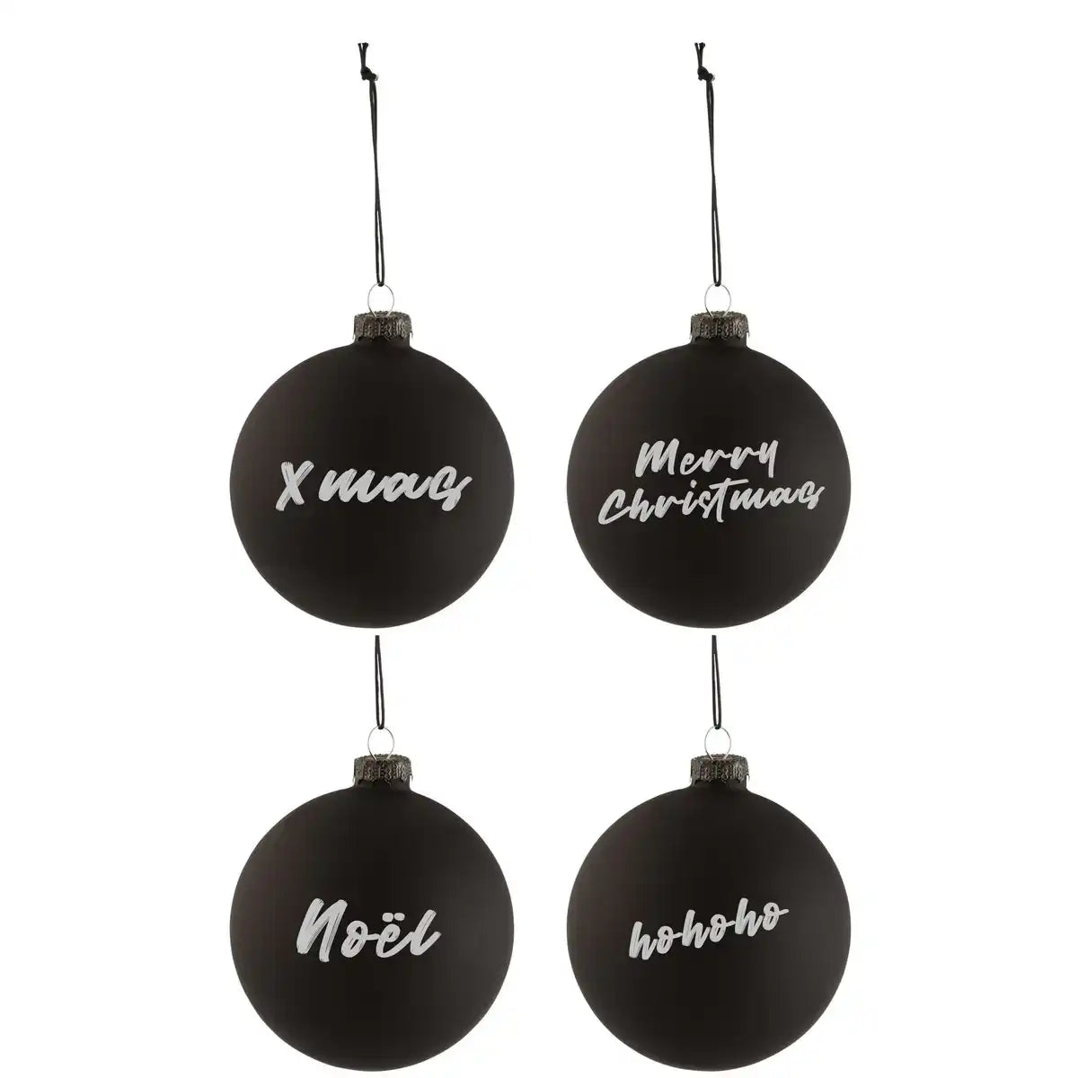 J-Line Schachtel mit 4 Weihnachtskugeln, Tafelglas, schwarz, mittelgroß