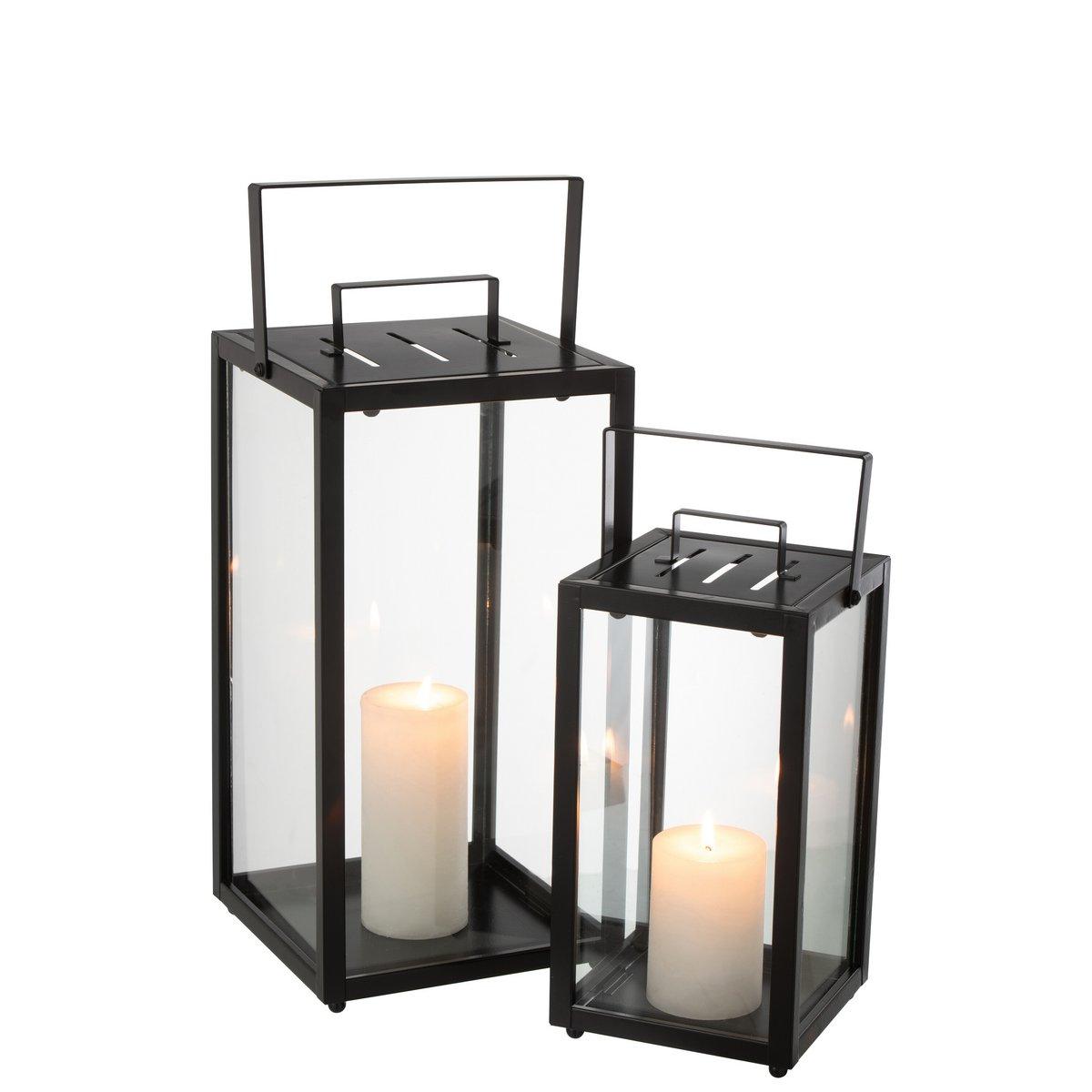 J-Line Set mit 2 Laternen, rechteckig, Alo-Eisen/Glas, Schwarz