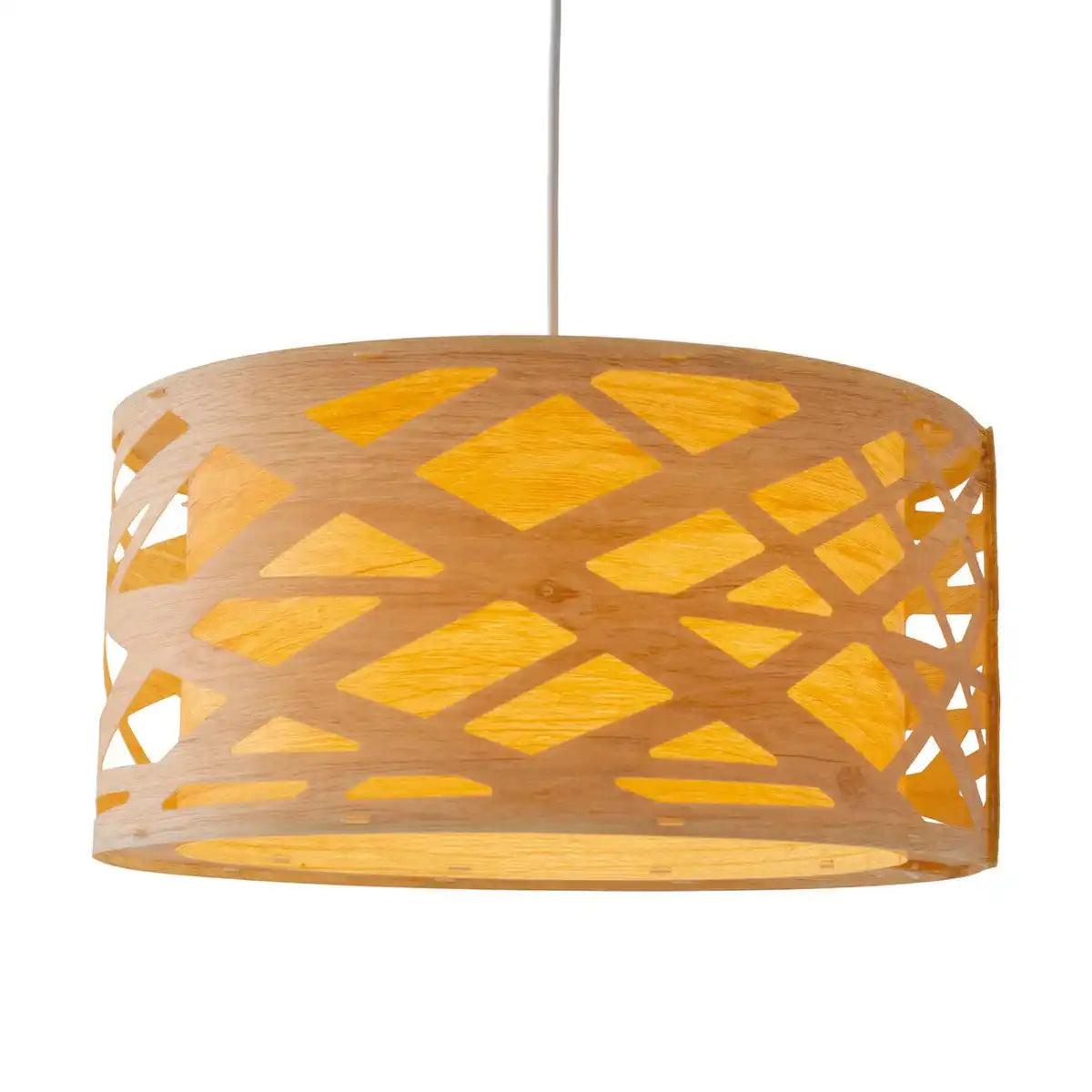 Pendelleuchte "FINJA" aus naturfarbigem Kunststoff/Holzimitat, mit E27-Fassung und einem Øvon 40 cm, Beleuchtung für Wohnzimmer, Esszimmer oder Flur.
