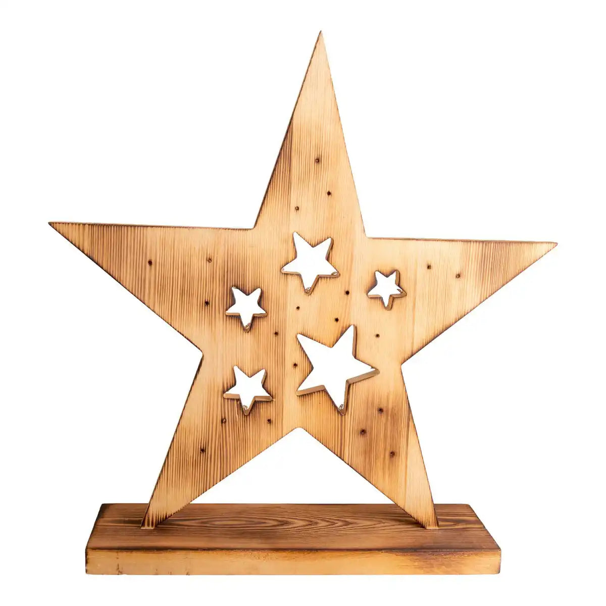 LED-Holzstern 49 cm hoch, Weihnachtsdeko aus Holz in natur, mit fest verbauten LEDs