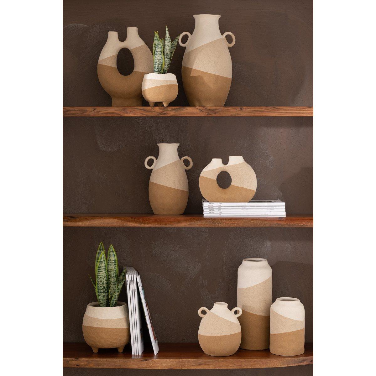J-Line Blumentopf auf Fuß - Keramik - Beige/Hellbraun - klein