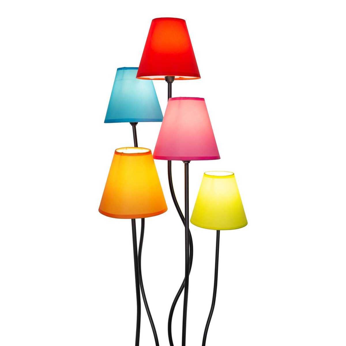 Stehleuchte 5-flammig "COLORI", Stehlampe mit bunten Textilschirmen, mit E14-Fassung, für Esszimmer, Wohnzimmer, Diele oder Büro, 156 cm hoch