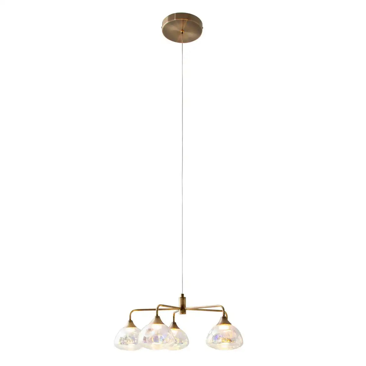 LED Pendelleuchte 5-flammig "Varna", Pendellampe aus messingfarbenem Metall und irisierendem Glas, fest verbaute LEDs, 50 cm Durchmesser, stilvolle Beleuchtung für Wohnzimmer, Esszimmer oder Diele