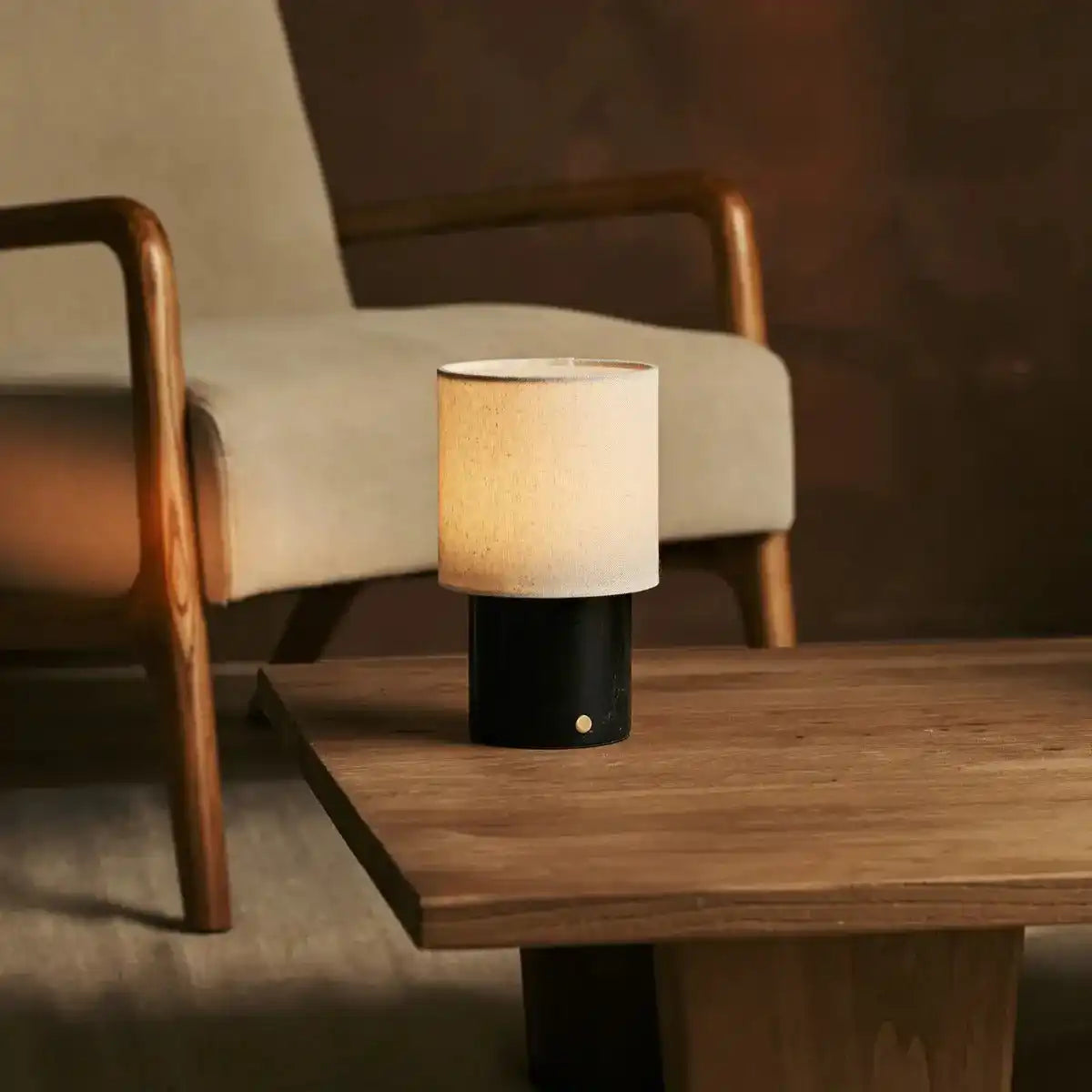 Dou Black / Nero Marquina - Marmor wiederaufladbare Tischlampe - Schnurloses, 3 Lichtmodus und mit Leinen austauschbarer Lampenschirm