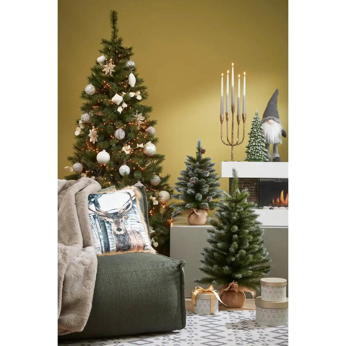 Künstlicher Weihnachtsbaum Pittsburgh aus Jute – H60 x Ø38 cm – Grün gefrostet
