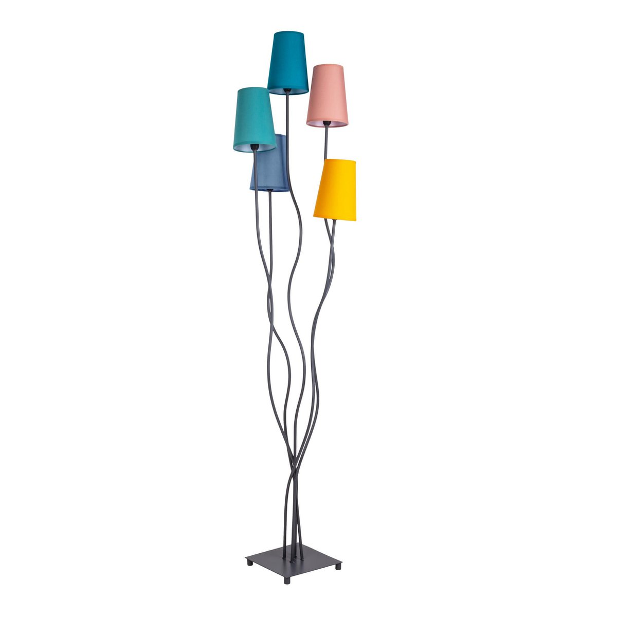 Stehleuchte 5-flammig "COLORA", Stehlampe mit bunten Textilschirmen, 5x E14-Fassung, für Esszimmer, Wohnzimmer, Diele oder Büro, 163 cm hoch