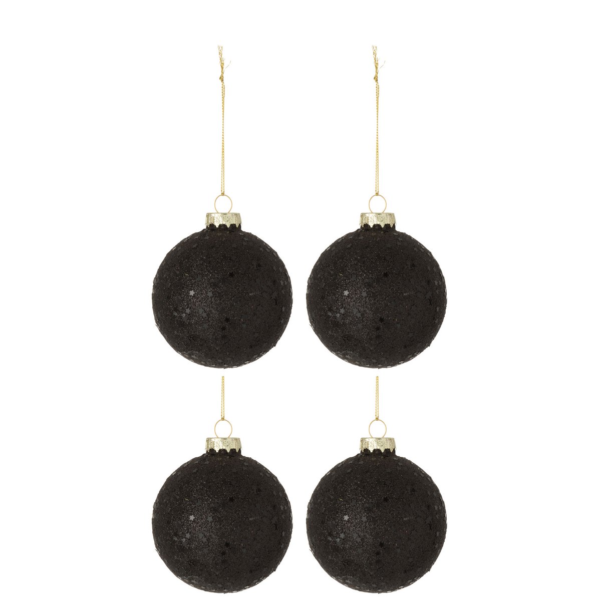 J-Line Box von 4 Weihnachtskugeln Sternchen Glas schwarzes Medium