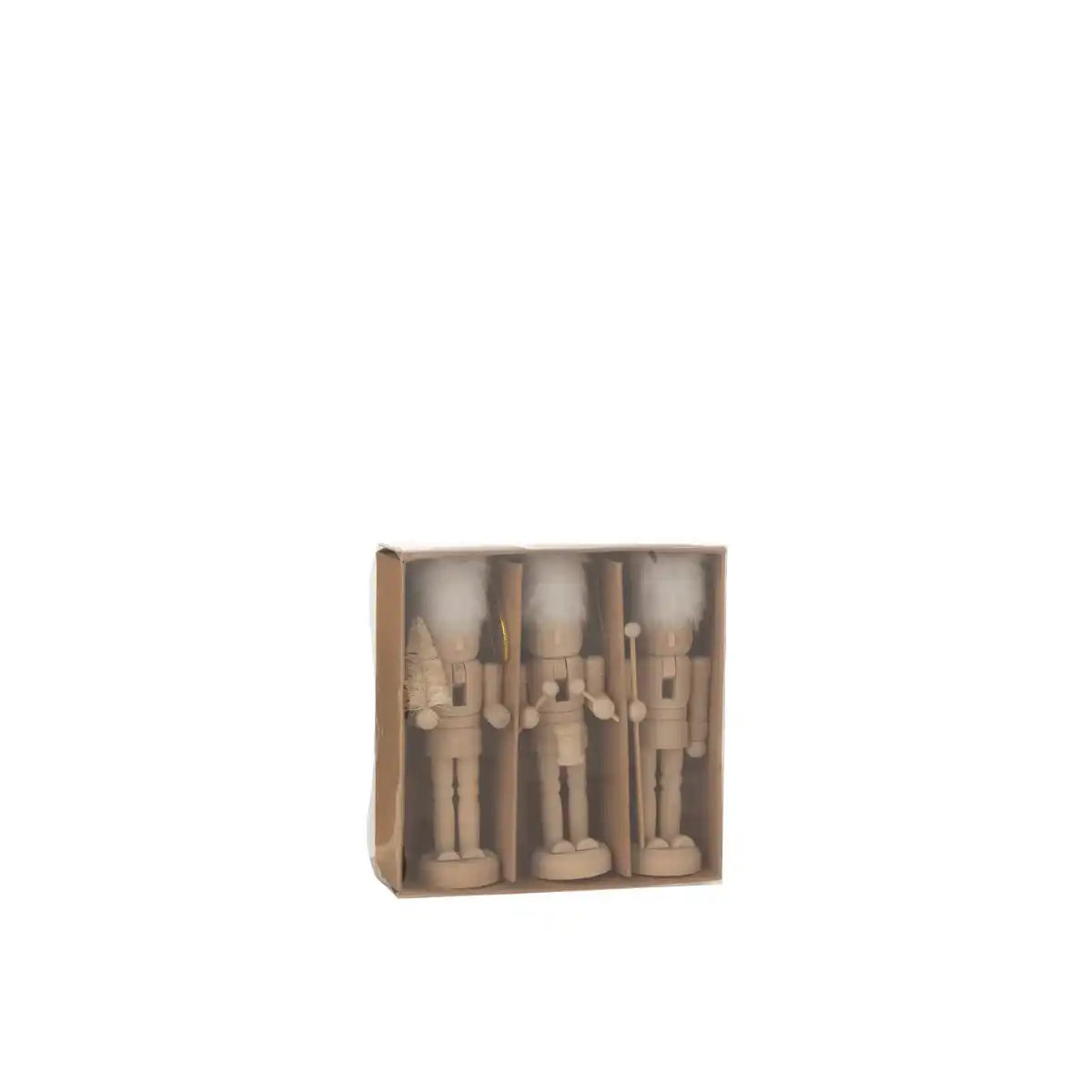 J -Linie Weihnachtshänger -Nussknacker - Holz/Fell - Natural/Weiß - Box von 7