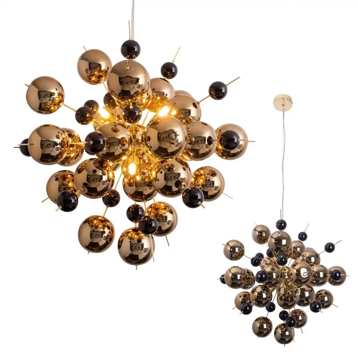 Pendelleuchte "EXPLOSION" Gold aus Metall und Glas, G9 Fassungen, Hängelampe für Esszimmer, Wohnzimmer, Diele oder Büro, Øca. 65 cm