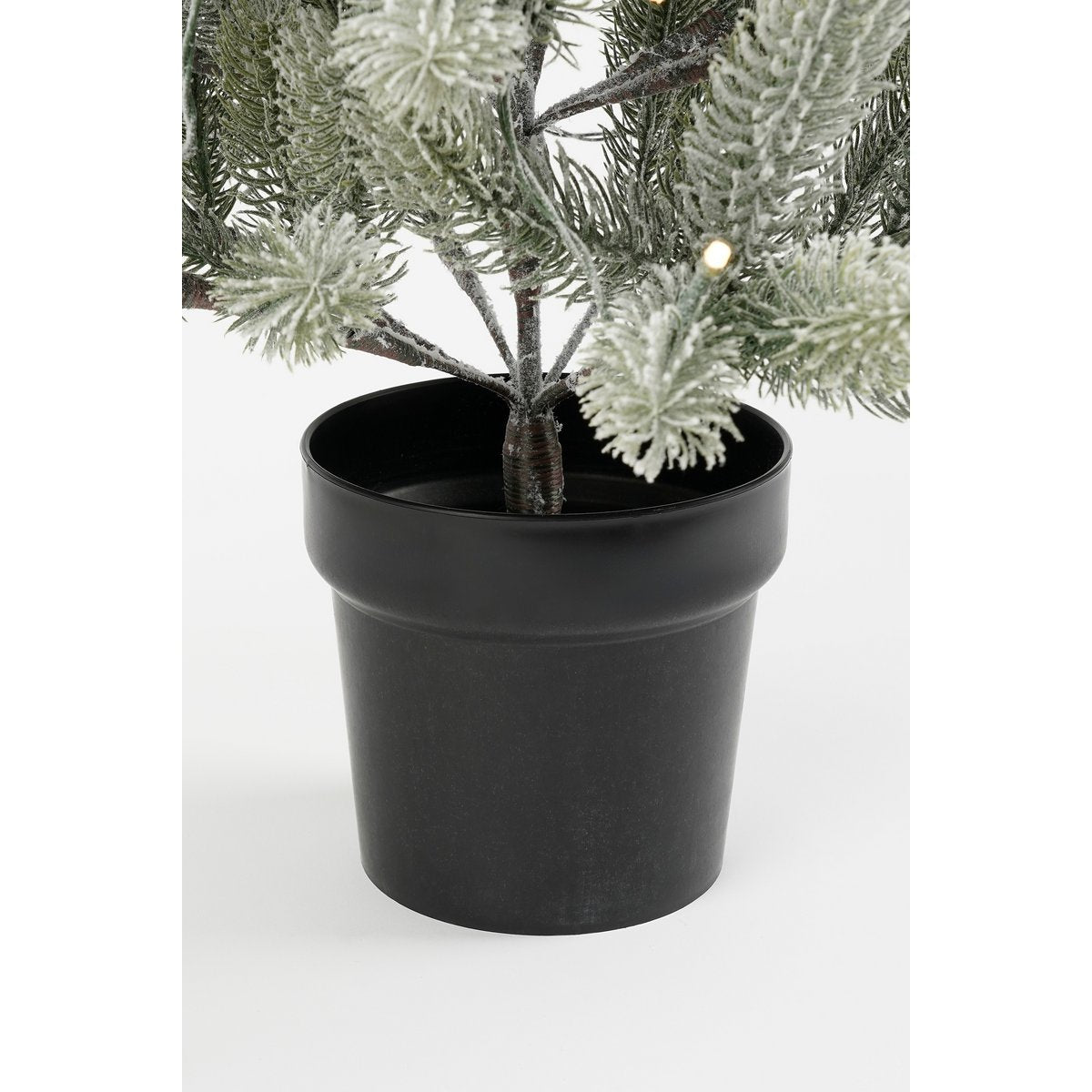 Künstlicher Weihnachtsbaum im Topf mit LED-Beleuchtung – H90 x Ø55 cm – Grün gefrostet