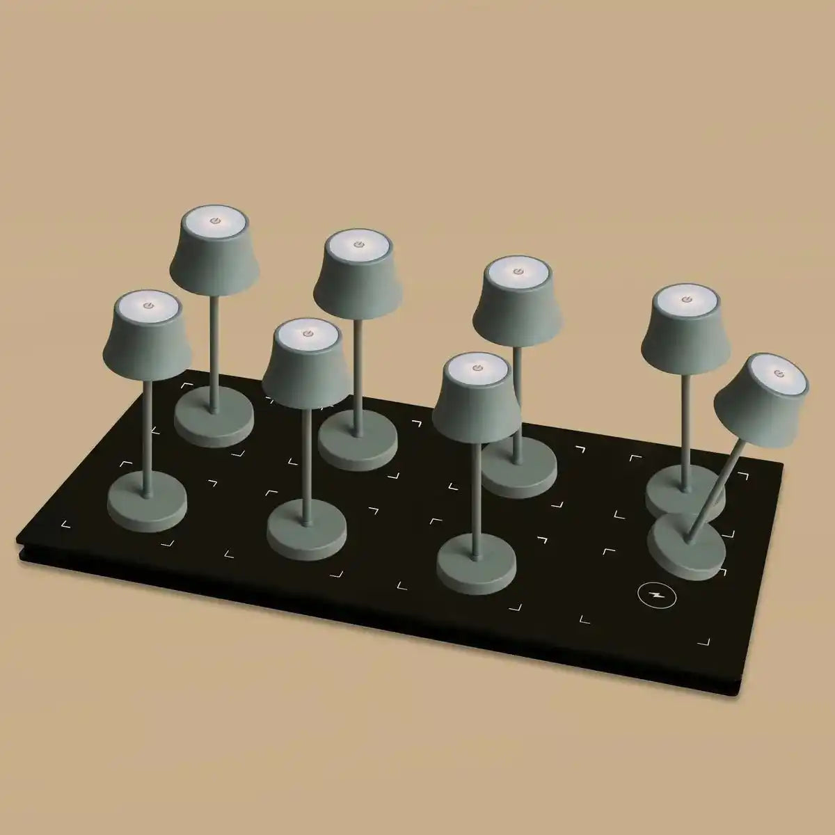 Combi Set Professional-8 x de pijp Mini Maus grau wiederaufladbare Tischlampen & 1 x Zentralstation Wireless Ladestation mit Qi-Technologie