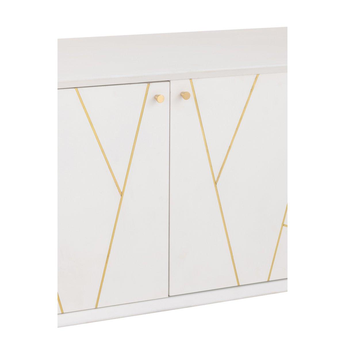 J-Line Sideboard Lines 4 Schubladen 2 Türen – Holz/Metall – Weiß/Gold