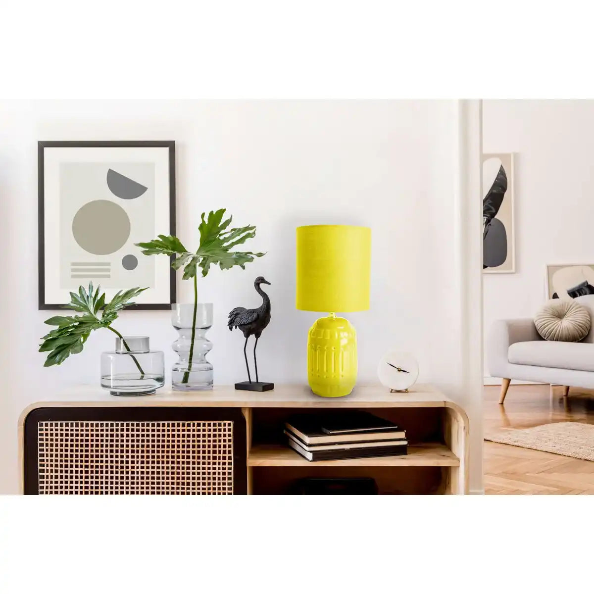 Keramik Tischleuchte "ERIDA", Tischlampe aus Keramik, gelb, mit E14-Fassung, für Esszimmer, Wohnzimmer, Diele oder Büro, Tischleuchten innen