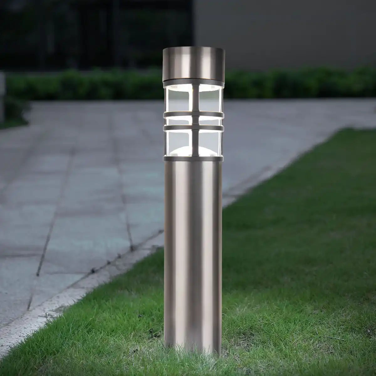 Solar-Dekoerdspieß "BOBBY" im 3er Set, Ø 6,2 cm, 42 cm hoch, Metall in Stahl-blank, Kunststoff, integrierte LEDs warmweiß