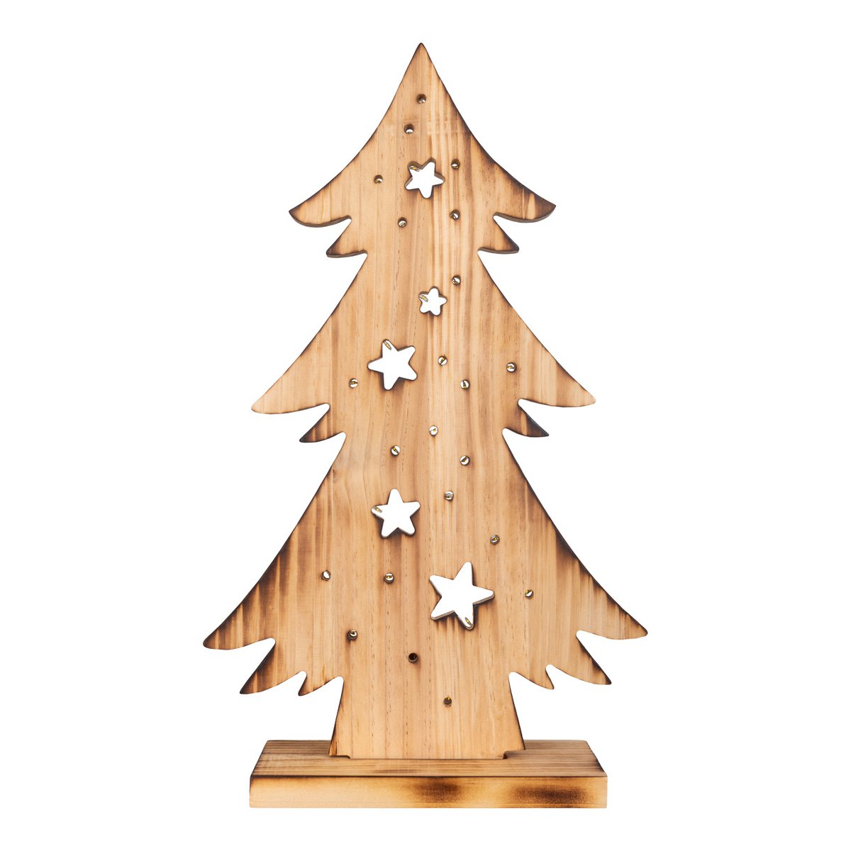LED-Holz-Dekoleuchte "TANNENBAUM" klein, aus naturbelassenem Holz mit festverbauten LEDs, Weihnachtsdekoration für Außen