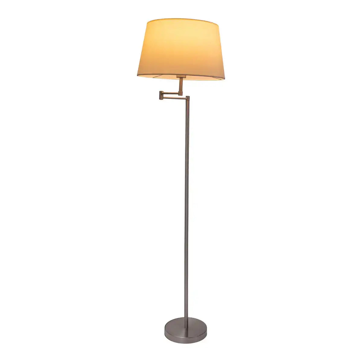 Stehleuchte "BOLOGNA" Höhe 158 cm aus Metall in satiniertem Nickel, beiger Textilschirm, E27