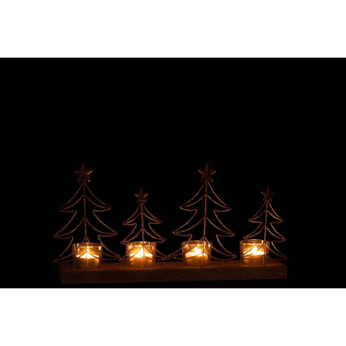 J-Line Teelichthalter Weihnachtsbäume Glitzer – Holz – Gold