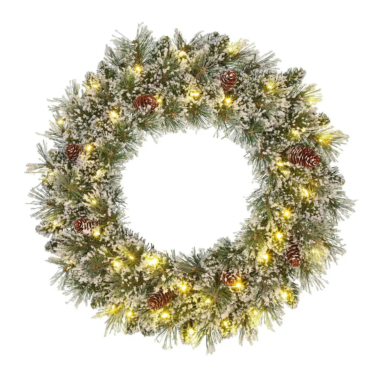 Weihnachtskranz mit LED-Beleuchtung – Ø60 cm – Grün gefrostet