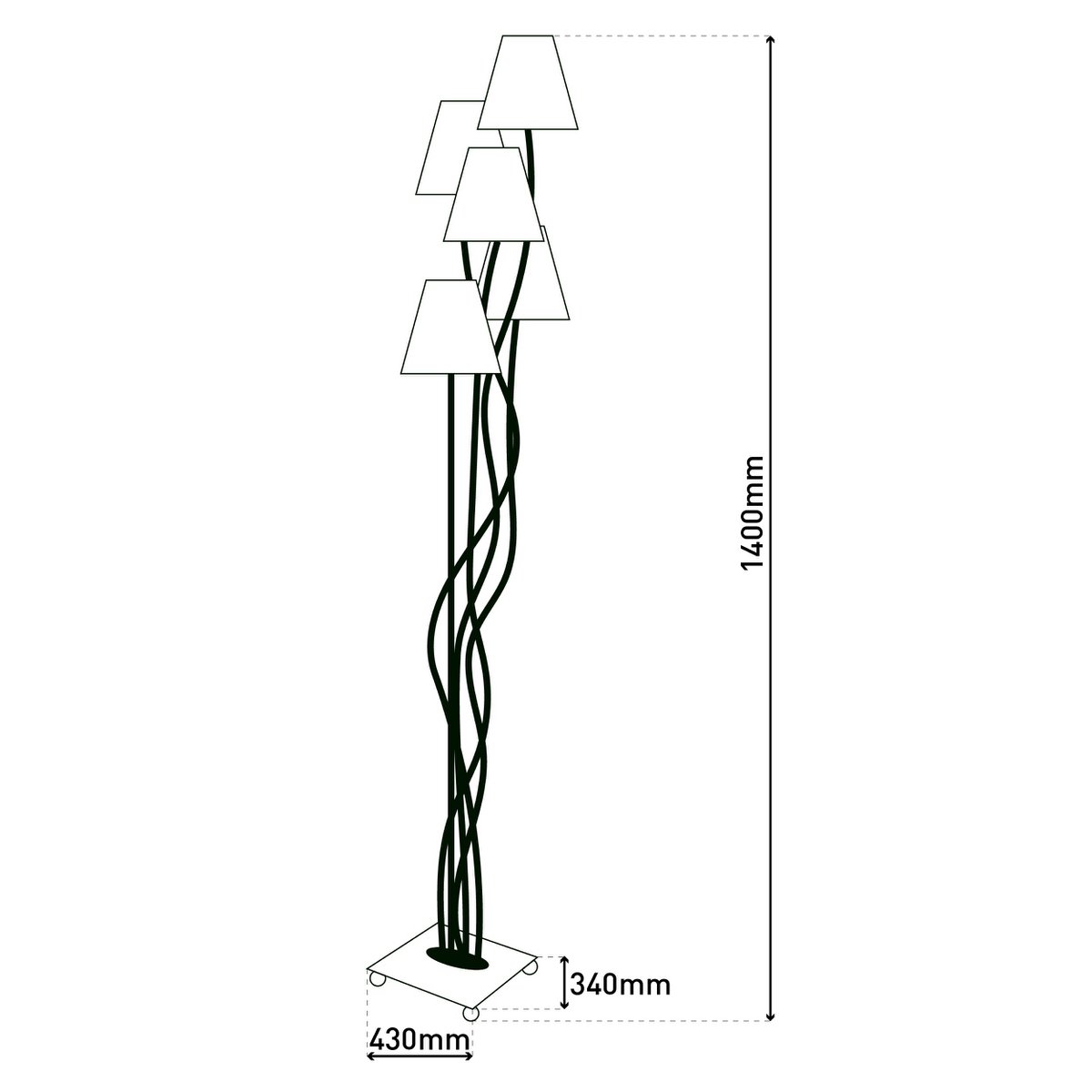 Textilstehleuchte 4-flammig "BOHO", Stehlampe in Beige/Braun, mit E14-Fassung, für Esszimmer, Wohnzimmer, Diele oder Büro, 138 cm hoch
