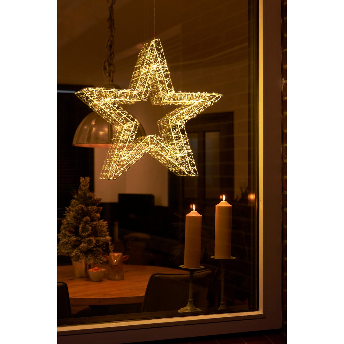 Sternaufhängung mit warmweißer LED-Beleuchtung – Ø56 cm – Metall – Weiß