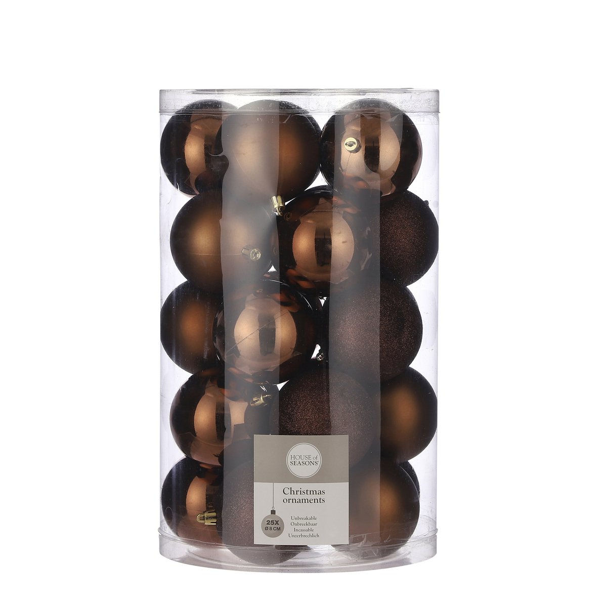 25 Stück Plastik Weihnachtsbällchen Ø8 cm - braun