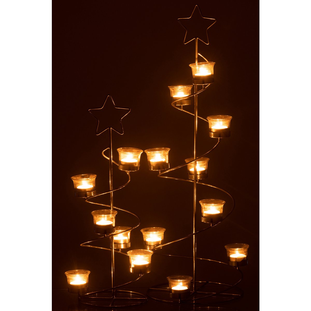 J-Line Teelichthalter Baum Spirale Metall/Glas Silber Groß