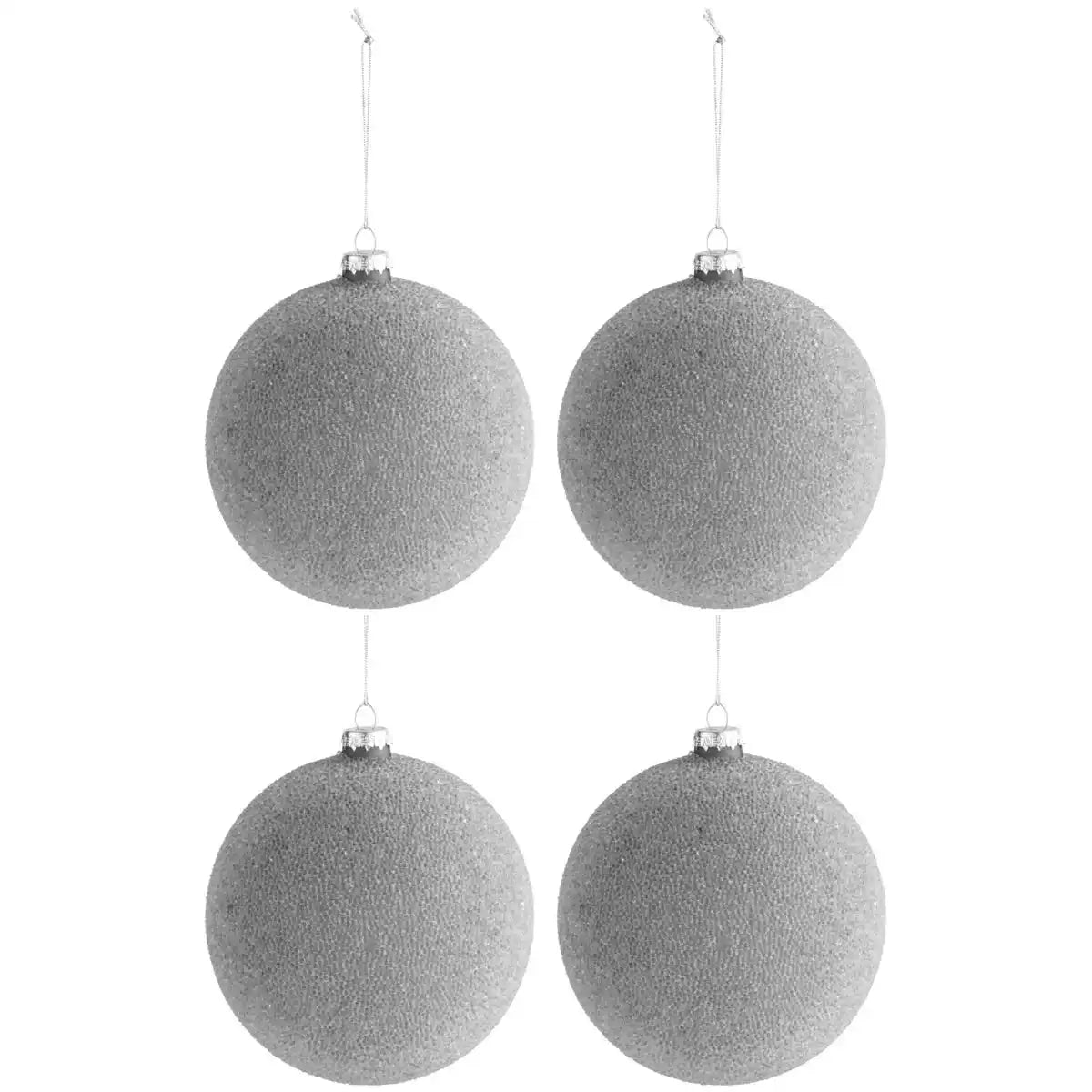 J-Line Weihnachtskugel Perlen – Glas – mattgrau – groß – 4er-Box