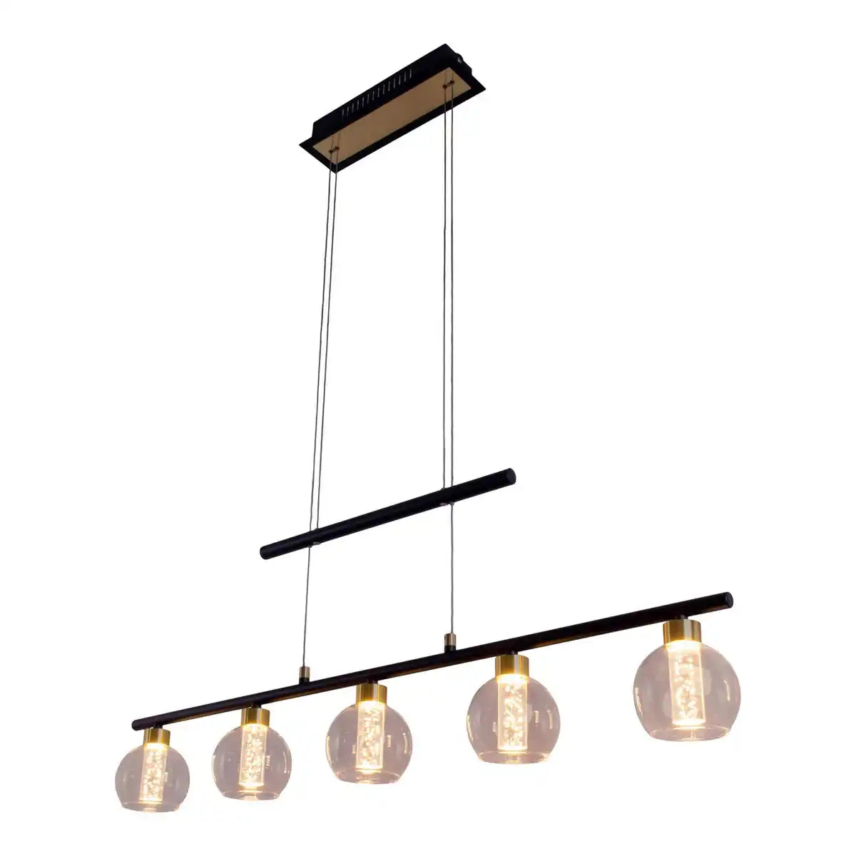 LED Glas-Pendelleuchte "BRASS" schwarz, klassisch, Hängelampe aus schwarzem Metall und Glas, mit fest verbauten LEDs, Beleuchtung für Wohnzimmer, Esszimmer oder Büro, 90 cm lang