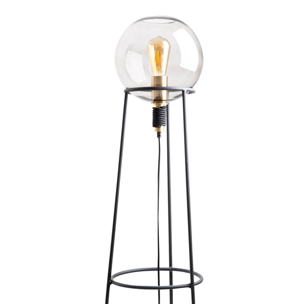 Stehleuchte "STELO" , moderne Stehlampe aus schwarzem Metall und Rauchglas, E27-Fassung, 128,5 cm hoch, für Esszimmer, Wohnzimmer, Diele oder Büro,