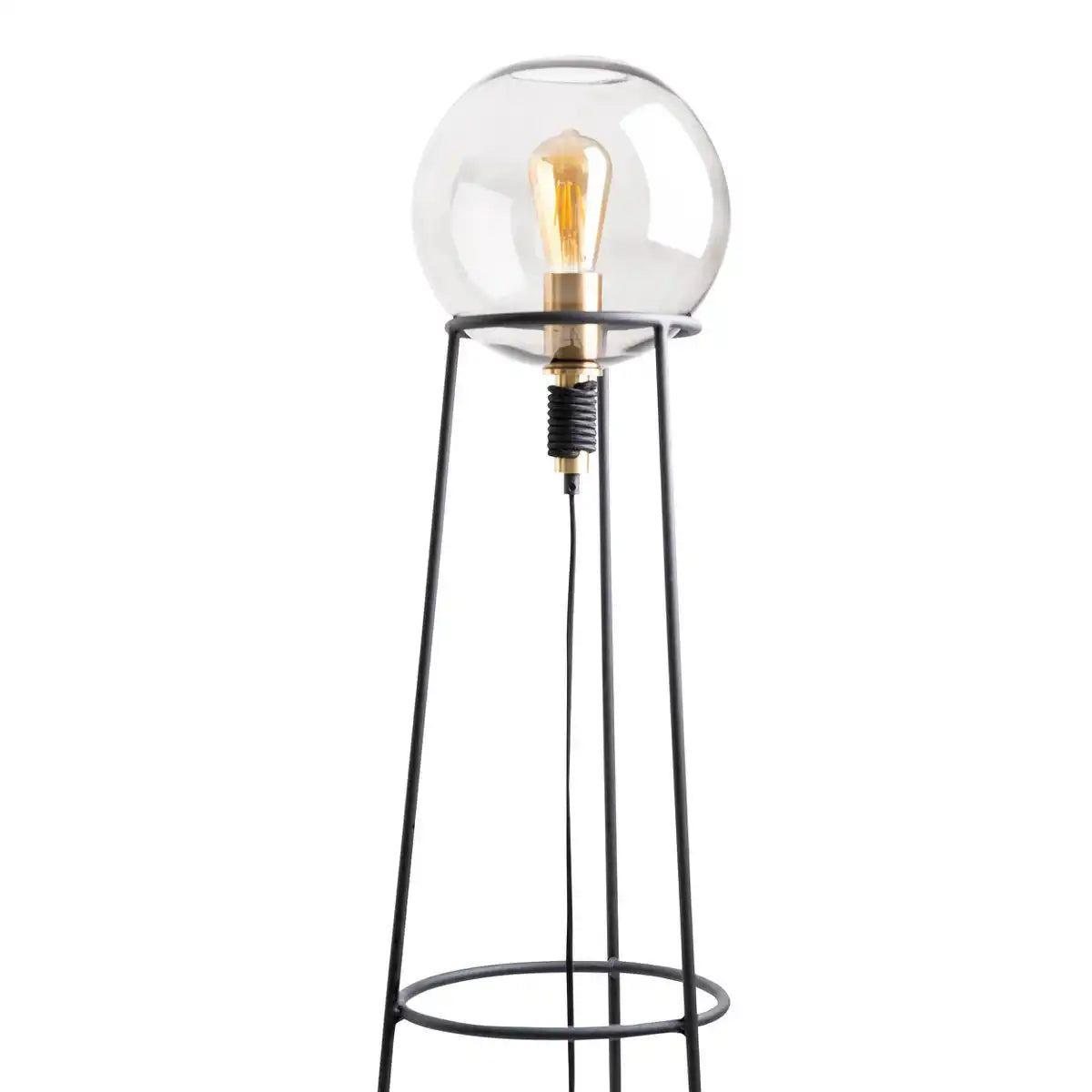 Stehleuchte "STELO" , moderne Stehlampe aus schwarzem Metall und Rauchglas, E27-Fassung, 128,5 cm hoch, für Esszimmer, Wohnzimmer, Diele oder Büro,