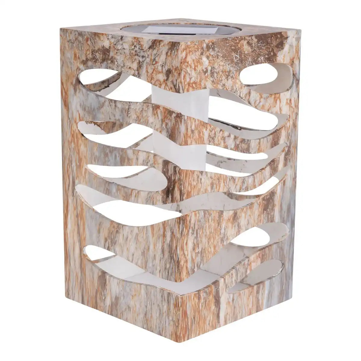 LED Deko-Solarleuchte "HILDA", 12,3 x 12,3 cm, 20 cm hoch, aus hochwertigem Kunststoff, außen braun-beiges Marmor-Finish, integrierte LED, warmweiß