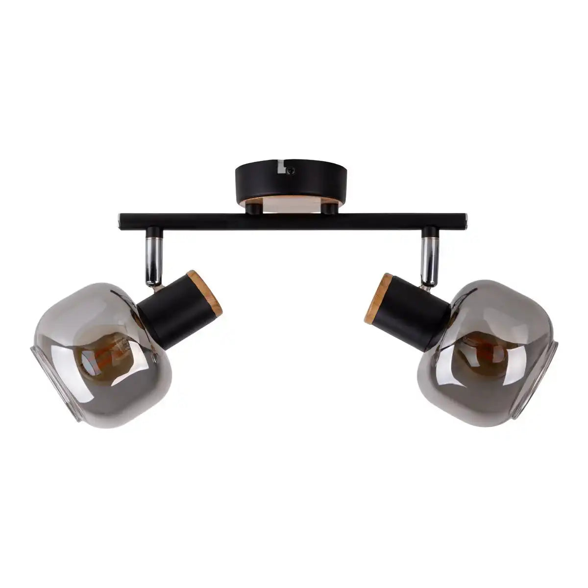 2er Spot Deckenleuchte "FUMOSO", Deckenlampe aus Metall und Rauchglas in Schwarz, und Natur, mit E14-Fassung, für Esszimmer, Wohnzimmer, Diele oder Büro, 40 x 20 cm