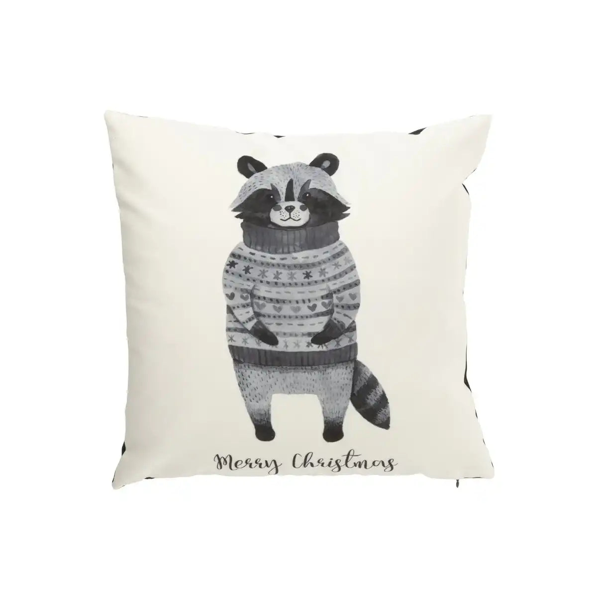 J-Line Cushion Waschbär+Pullover Velours Weiß/Schwarz