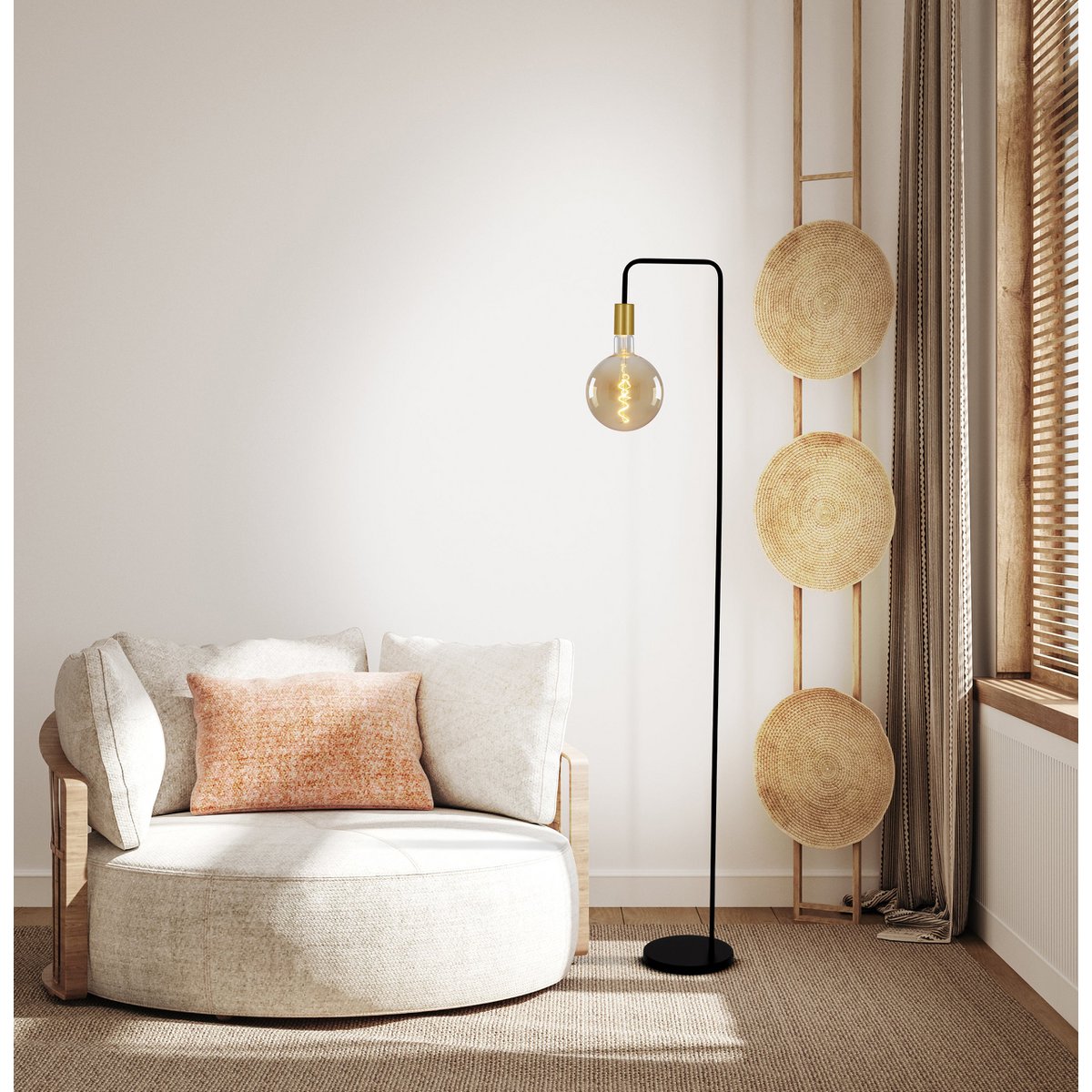 Stehleuchte "MODO" aus Metall in Schwarz,, Fassungen in Gold, E27-Fassung, Tischlampe für Wohnzimmer, Esszimmer, Küche, Diele, Flur oder Büro, 150 hoch