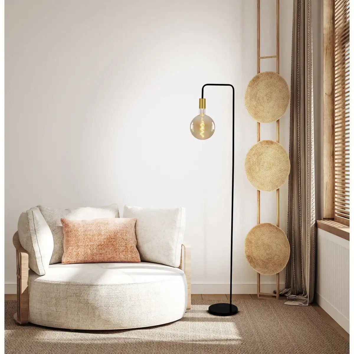 Stehleuchte "MODO" aus Metall in Schwarz,, Fassungen in Gold, E27-Fassung, Tischlampe für Wohnzimmer, Esszimmer, Küche, Diele, Flur oder Büro, 150 hoch